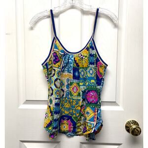 Trina Turk Top Silk Cami Geometric Colorful  Boho Summer Night Out Womens Size M